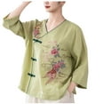 thumbnail image 2 of Busydd Womens Tops Plus Size M-4XL Casual Solid Color 1/2 Length Sleeve Summer Tops for Women Trendy Embroidered V Neck Cotton Linen Shirts Spring Loose Going Out Tops for Women, 2 of 3