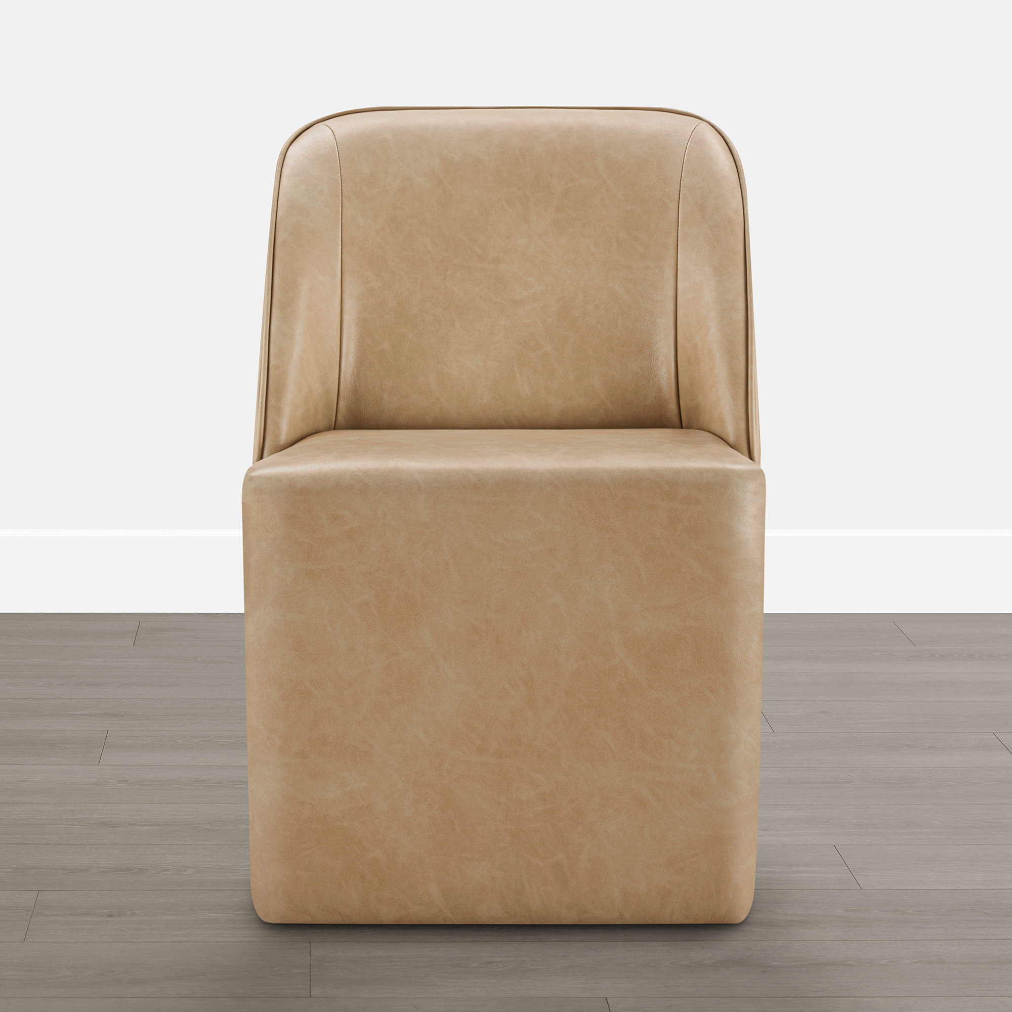 Spruce & Spring Rolling Upholstered Dining Chair with Smooth Hidden Casters Set of 2, Tan