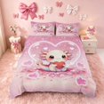 thumbnail image 3 of Homewish Lovely Axotolo Duvet Cover Queen for Kids Girls, Pink Queen Bedding, Pink Reversible, 3 Piece 1 Duvet Cover and 2 Pillowcases, 3 of 6