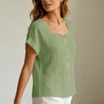 thumbnail image 3 of KyCheLot Womens Cotton Linen Tops Summer U Neck Solid Color Button Short Sleeve Tops Casual Beach Walking Clothes, 3 of 9
