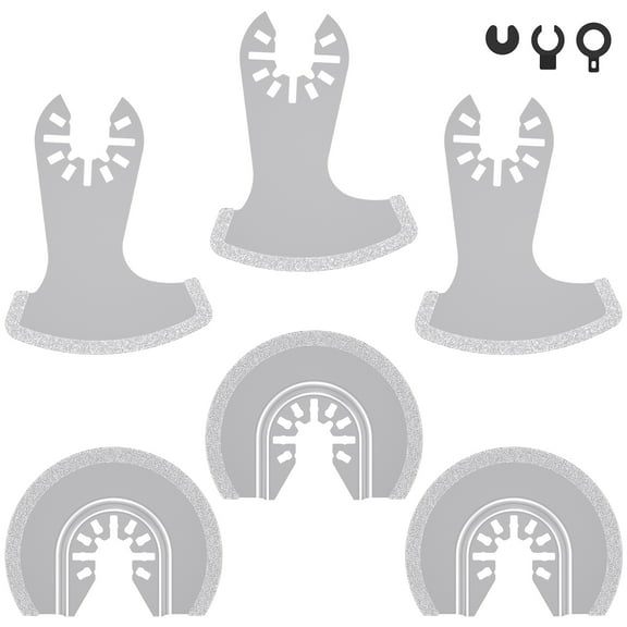 Ikoopy 6Pcs Diamond Oscillating Tool Blade Set Multifunctional Diamond Multitool Blades Kit Precise Segment Swing Semi Circle Saw Blade Grout Removal Saw Blade for Remove Tile Grout