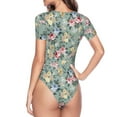 thumbnail image 4 of Naloa Rose Flowers Women's Short-Sleeved Onesie, One-Piece Swimsuit for Parties, dates, clubs - Small, 4 of 9