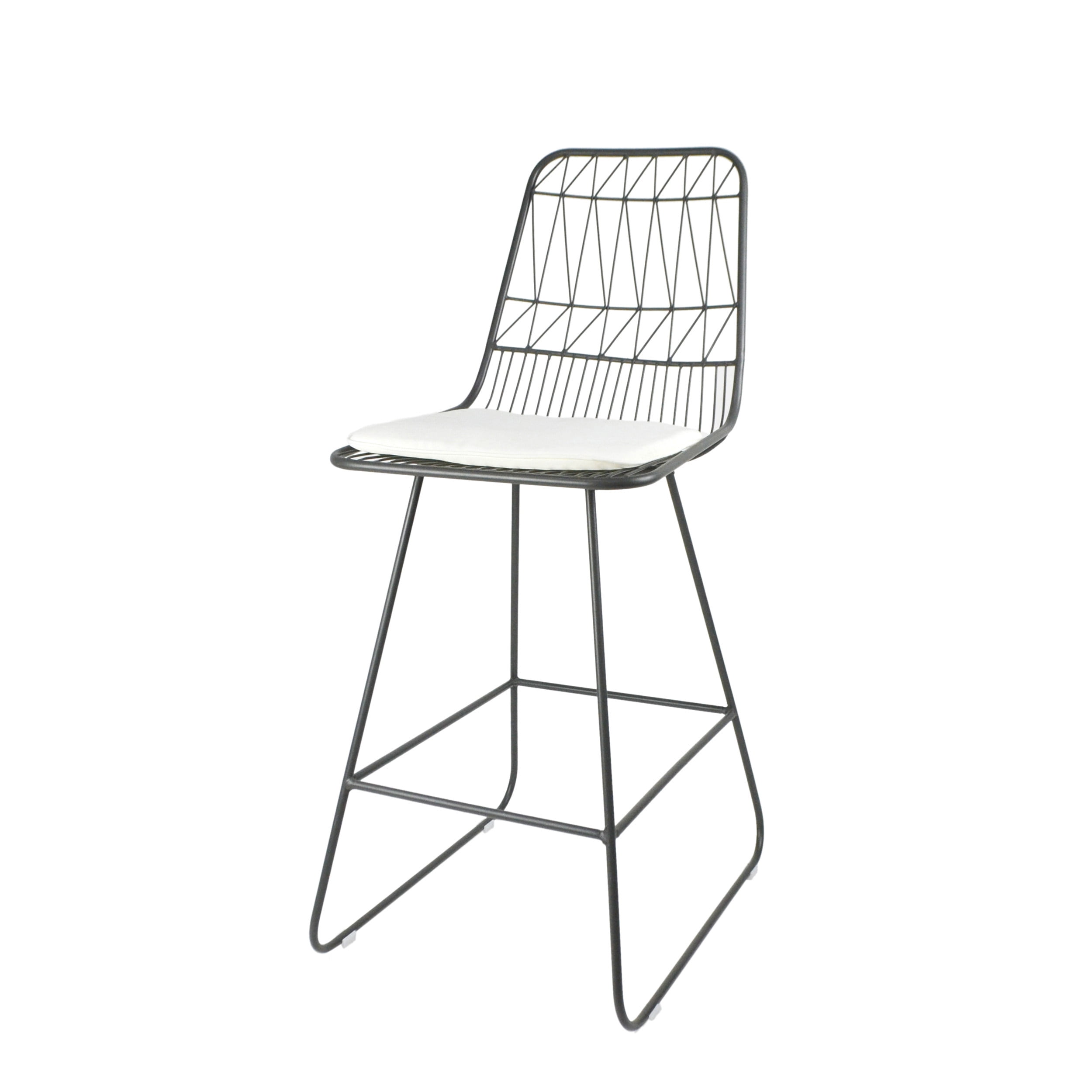 Modern Counter Stools Set of 2 Geometric Wire Bar Stools with Water Resistant Cushions for Indoor Outdoor Patio Kitchen in Grey Ivory
