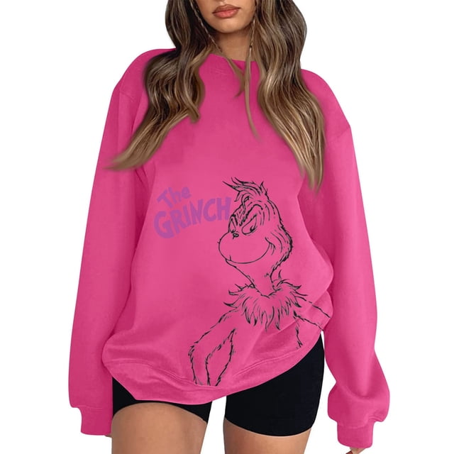 Sudadera navideña MIARHB para mujer, sudadera informal de manga larga con cuello redondo y estampado navideño, sudadera con capucha y estampado del Grinch, tallas S-2XL