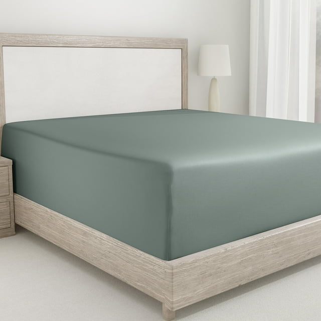 California Design Den Twin Fitted Sheet Only, Softest 400 Thread Count 100% Cotton Sateen, Deep Pocket, All-Around Elastic, Side Indicators - Sage Green