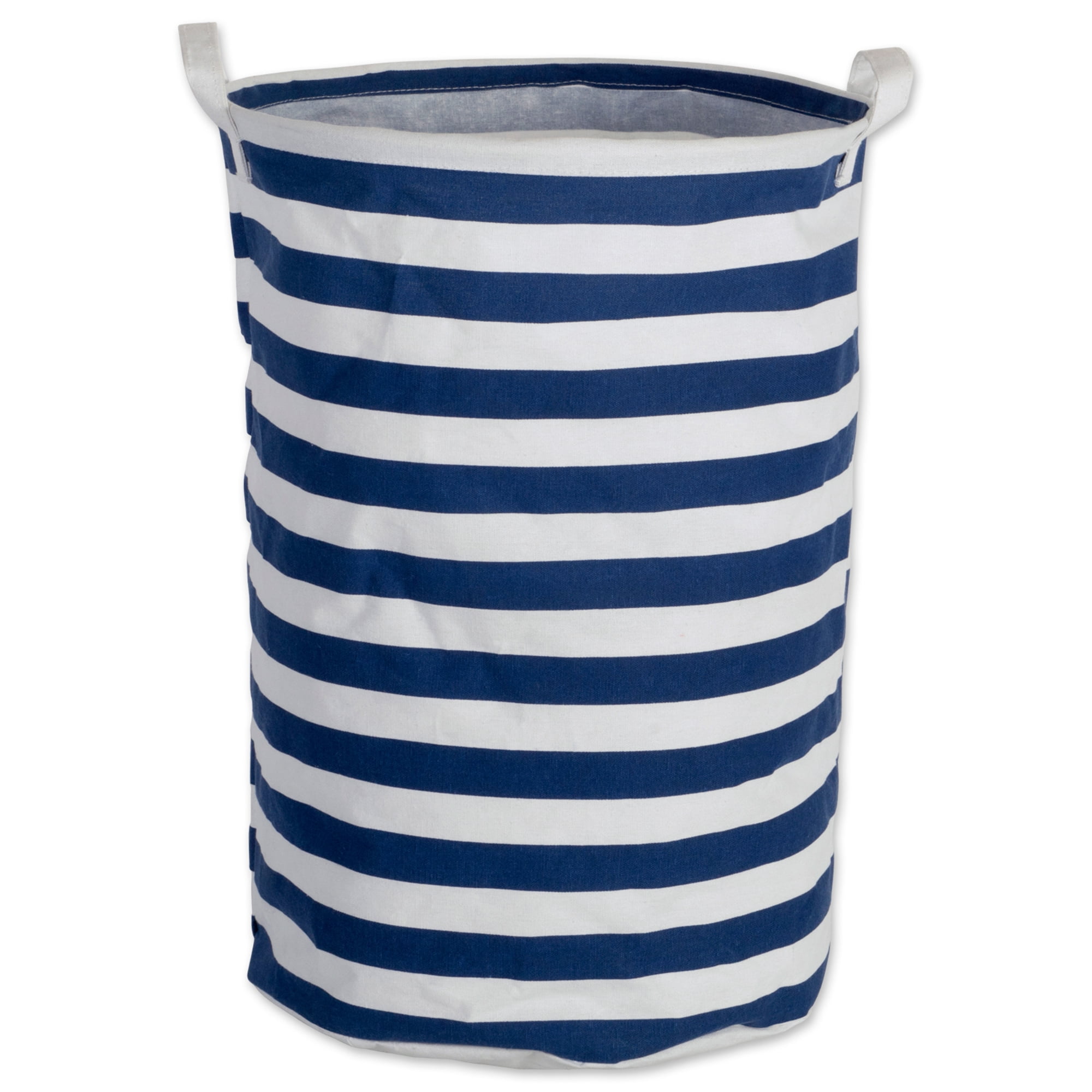 20" Nautical Blue and White Striped Unique Round Tall Laundry Hamper
