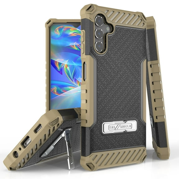 Tri-Shield Case for Gabb Phone 3 Pro, Slim Shockproof (MIL-STD 810G-516.6 Drop Tested) Military Grade Metal Kickstand Protective Cover - Earth Brown