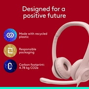 Logitech H390 Wired Headset for PC/Laptop, Stereo Headphones with Noise Cancelling Microphone, USB-A, In-Line Controls, Rose