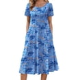 thumbnail image 2 of Fantaslook Summer Dresses for Women Casual Short Sleeve Pleated Dress Flowy Floral Dress with Pockets Flare Midi Sundress, 2 of 9