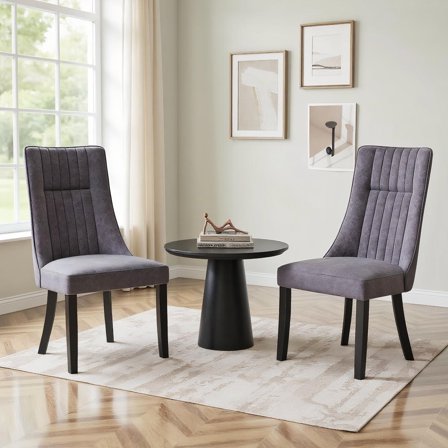 Topcobe Channel Tufted Dining Chairs Set of 2 Upholstered Kitchen Side Chairs with High Backrest, Modern Furniture for Indoor-Gray