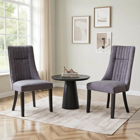Topcobe Channel Tufted Dining Chairs Set of 2 Upholstered Kitchen Side Chairs with High Backrest, Modern Furniture for Indoor-Gray