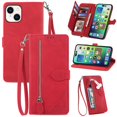 thumbnail image 1 of SaniMore Case for iPhone 14 Plus 6.7" 2022, PU Leather Zipper Wallet Detachable Lanyard Retro Embossed Flower Crad Slots Flip Kickstand Full Body Protective Drop-proof Case For iPhone 14 Plus, Red, 1 of 15