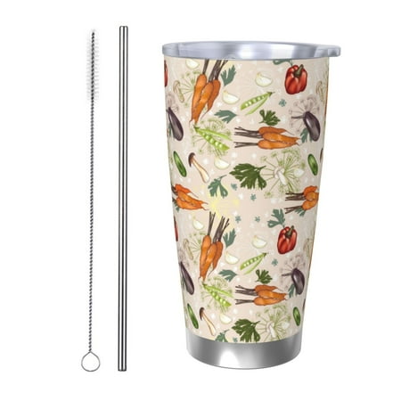 

Gukieu Cute Vegetables Print 20OZ Car Cup Vacuum Stainless Steel Leak-proof Thermos Cup Unisex Suitable for Home Outdoor and Sports-Straw Two-piece Set