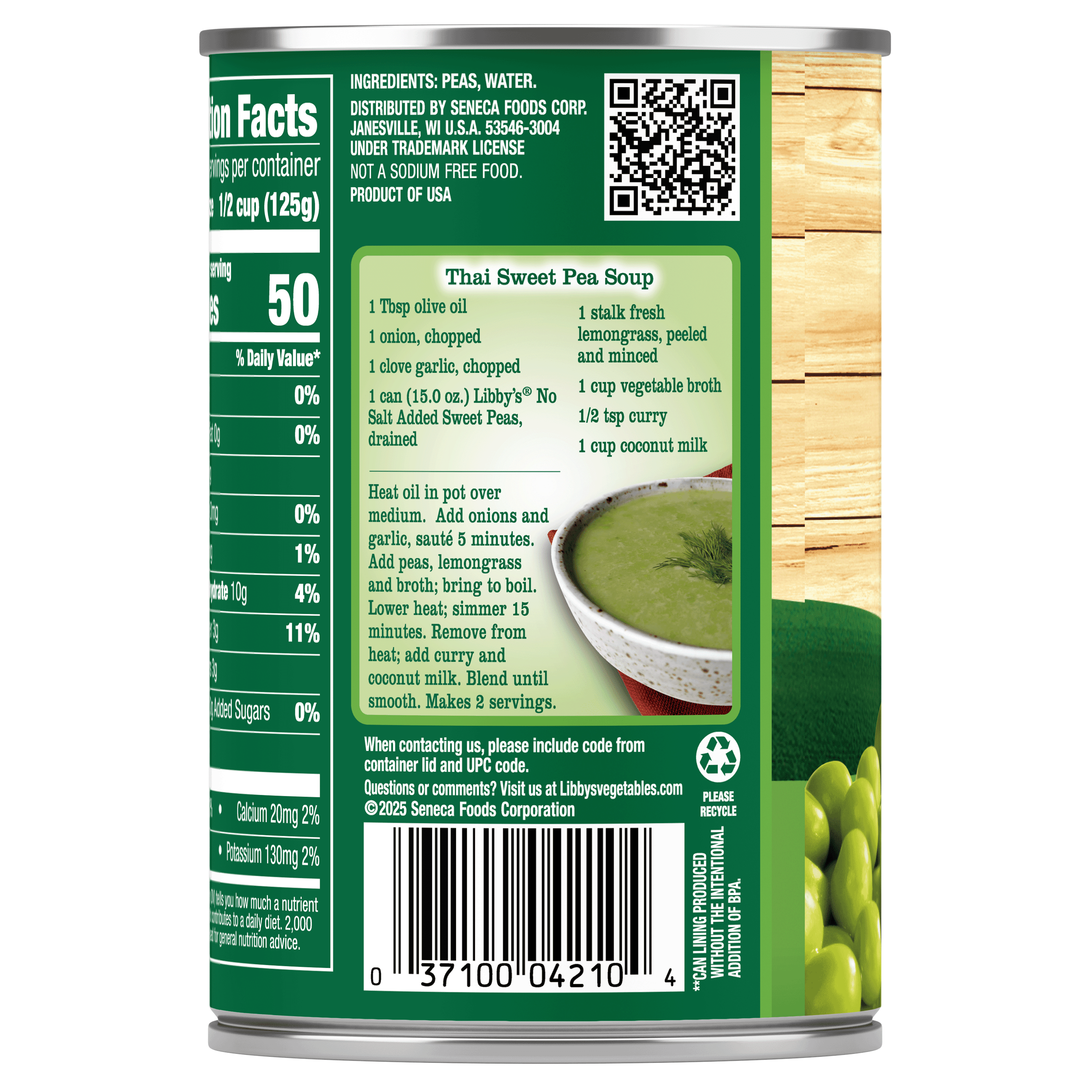 (12 pack) Libby's No Salt Added Sweet Peas, 15 oz