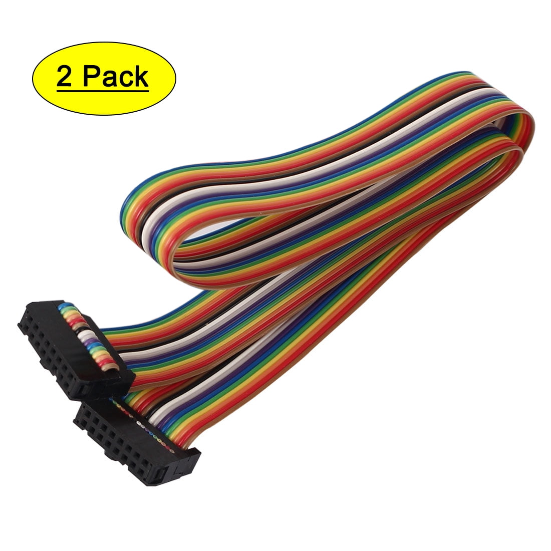 50cm 16 Pin 16 Way F/F Connector IDC Flat Rainbow Color Ribbon Cable 2pcs