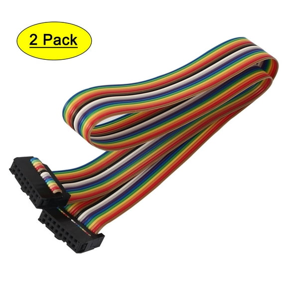 50cm 16 Pin 16 Way F/F Connector IDC Flat Rainbow Color Ribbon Cable 2pcs