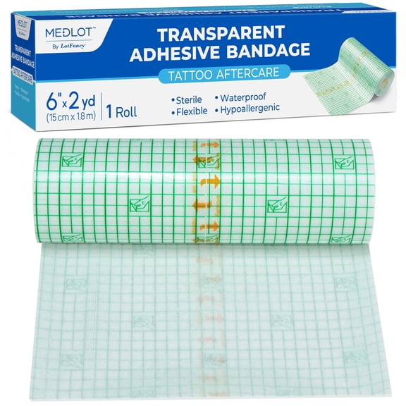LotFancy Tattoo Aftercare Bandage, 6" x 2 Yards, Clear Waterproof Film Dressing for Tattoo Supplies