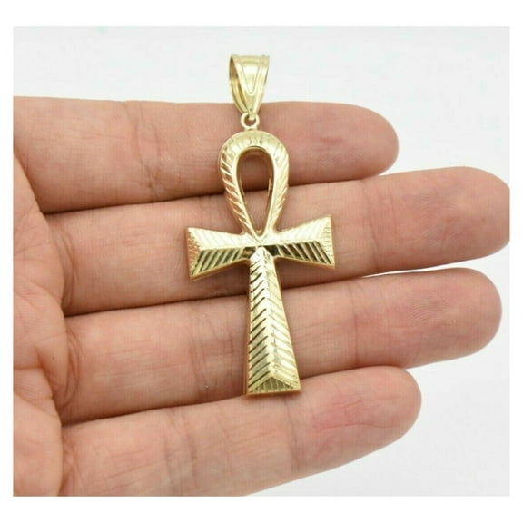 2 1/2" Diamond-Cut Ankh Cross Pendant Unisex Adult 10K Yellow Gold, 3.92 Gr - Goldum NYC