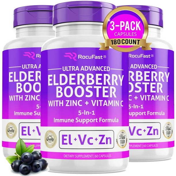 Elderberry Capsule Pills for Immune Support Organic w/ Zinc Vitamin C