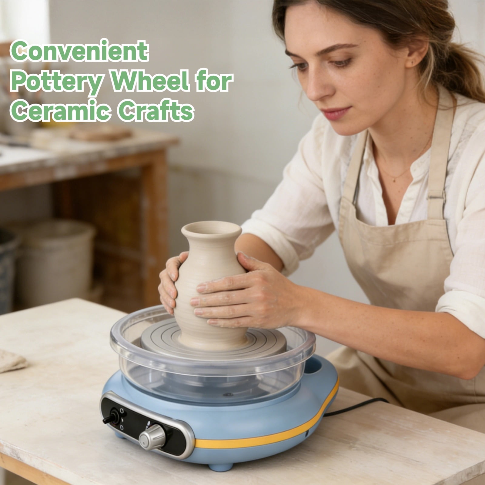 Mini Pottery Wheel Kit Electric Turntable Clay Machine with Handle, Adjustable Speed and Forward Reverse Rotation, 24 Shaping Tools 12 Color Paint Set 3 Clay Blocks for DIY Craft Projects