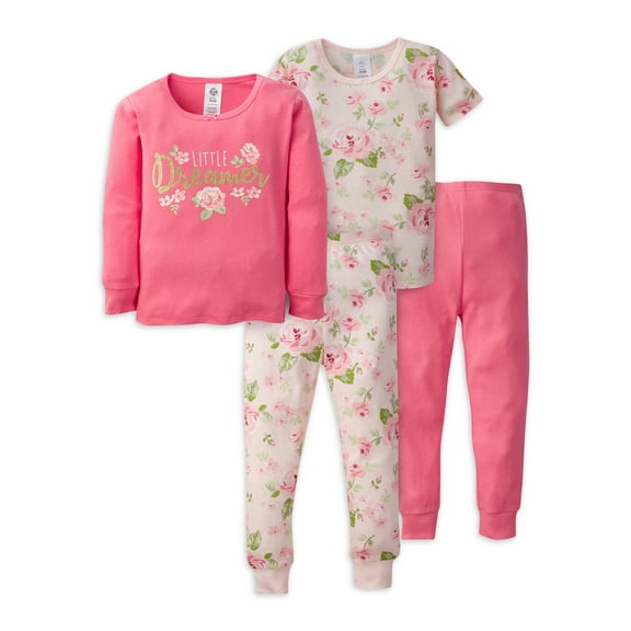 Gerber Baby & Toddler Girls Snug Fit Cotton Pajamas, 4pc Set (12M-5T)