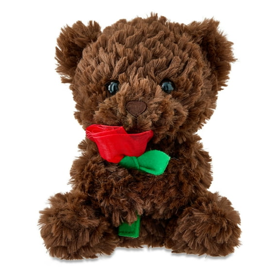 Small Bear with Rose Plush, Chocolate, 8", Valentine's Day by Way To Celebrate