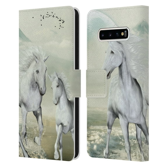 Head Case Designs Officially Licensed Simone Gatterwe Horses White On The Beach Leather Book Wallet Case Cover Compatible with Samsung Galaxy S10+ / S10 Plus