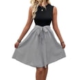 thumbnail image 3 of Womens Summer Sleeveless Striped Dress Splice Tie Waist Casual A-Line Midi Dresses Black L, 3 of 9
