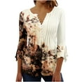 thumbnail image 2 of Sakmal Ladies Tops Under $5 3/4 Sleeve Pleated Graphic V-Neck Button Tunic Plus Size Ladies Shirts, 2 of 5