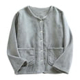 thumbnail image 4 of Sakmal Button Up Pajama Tops Women Fleece Fuzzy Flannel Long Sleeve Sleepwear Gray Crew Neck Sleepwear for Women XL, 4 of 5
