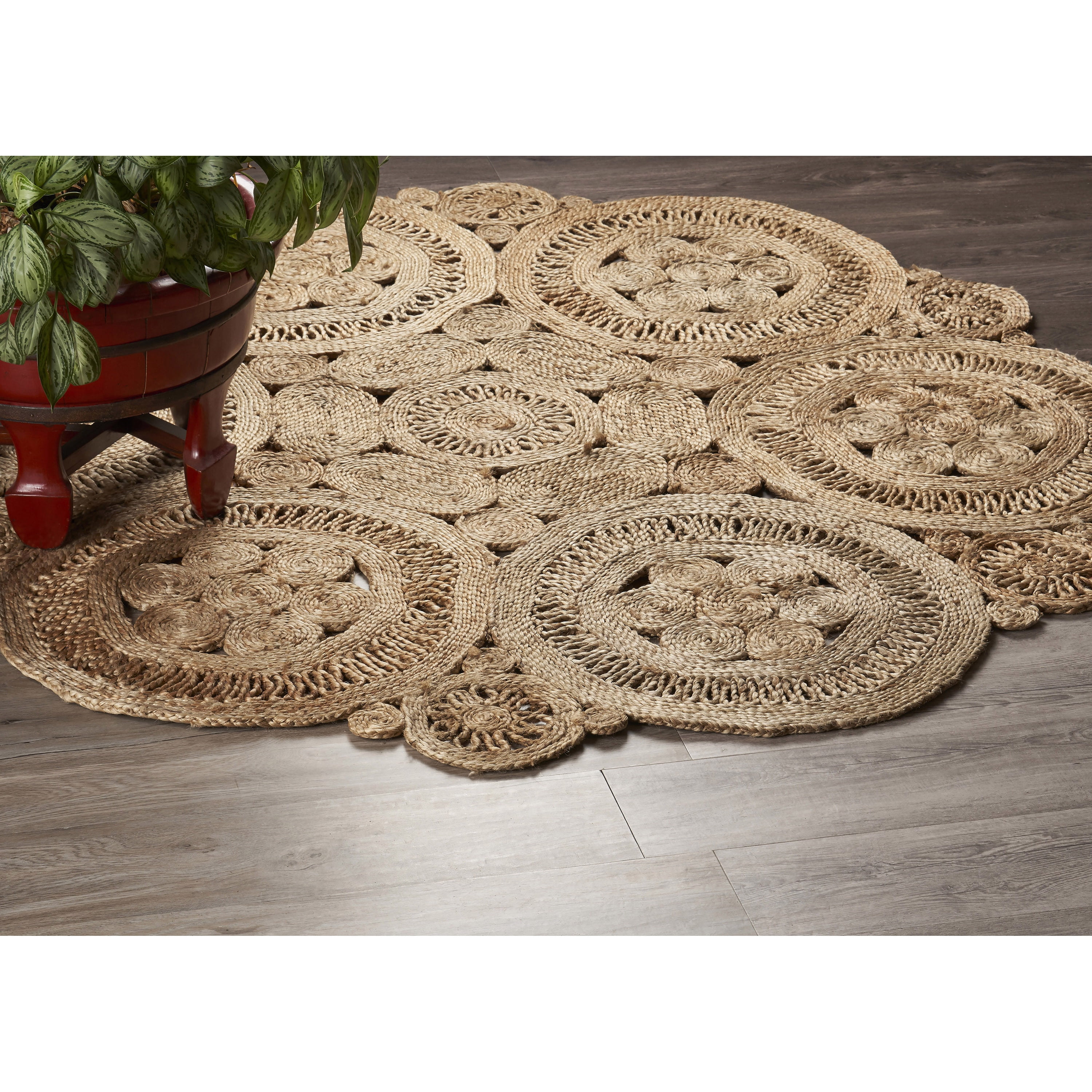 Harlow Hill Cora 8' Round Brown/Natural Solid Hand Braided Reversible Jute Indoor Area Rug