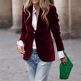 thumbnail image 5 of Women's Solid Color Velvet Blazer, Single Button Suit Jacket, Classic Notch Lapel Work Blazer, Soft Fall Winter Coat, Business Casual Jacket Wine XL, 5 of 8