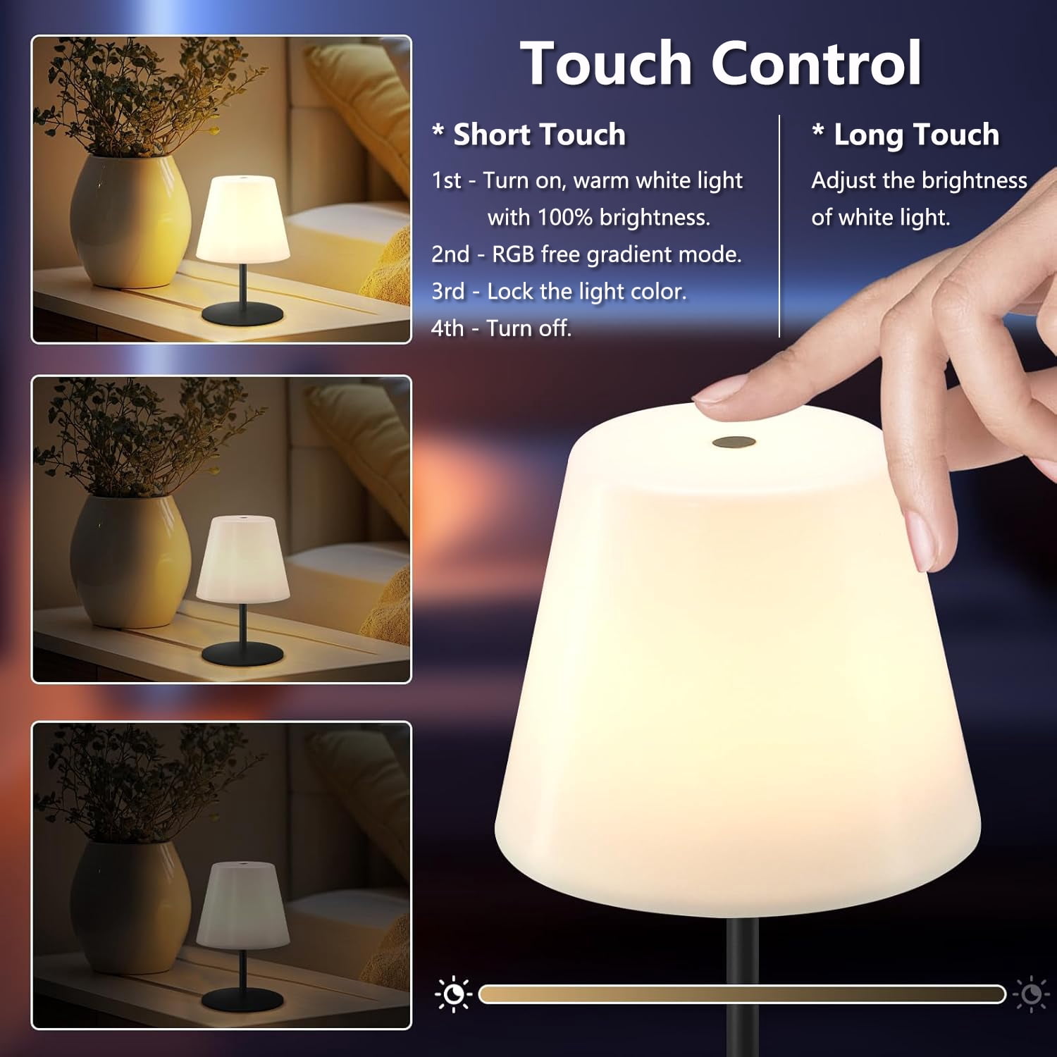 Postlucky 2-Pack 6" Touch LED Table Lamps Dimmable with RGB Color Changing, USB Charging, Height Adjustable, Plastic Shade, Matte Black