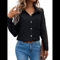 thumbnail image 3 of Camisas de Mujer con Botones, Larga, Cuello en V, Estilo Informal de Negocios, Blusas Lisas. Negro XL, 3 of 10