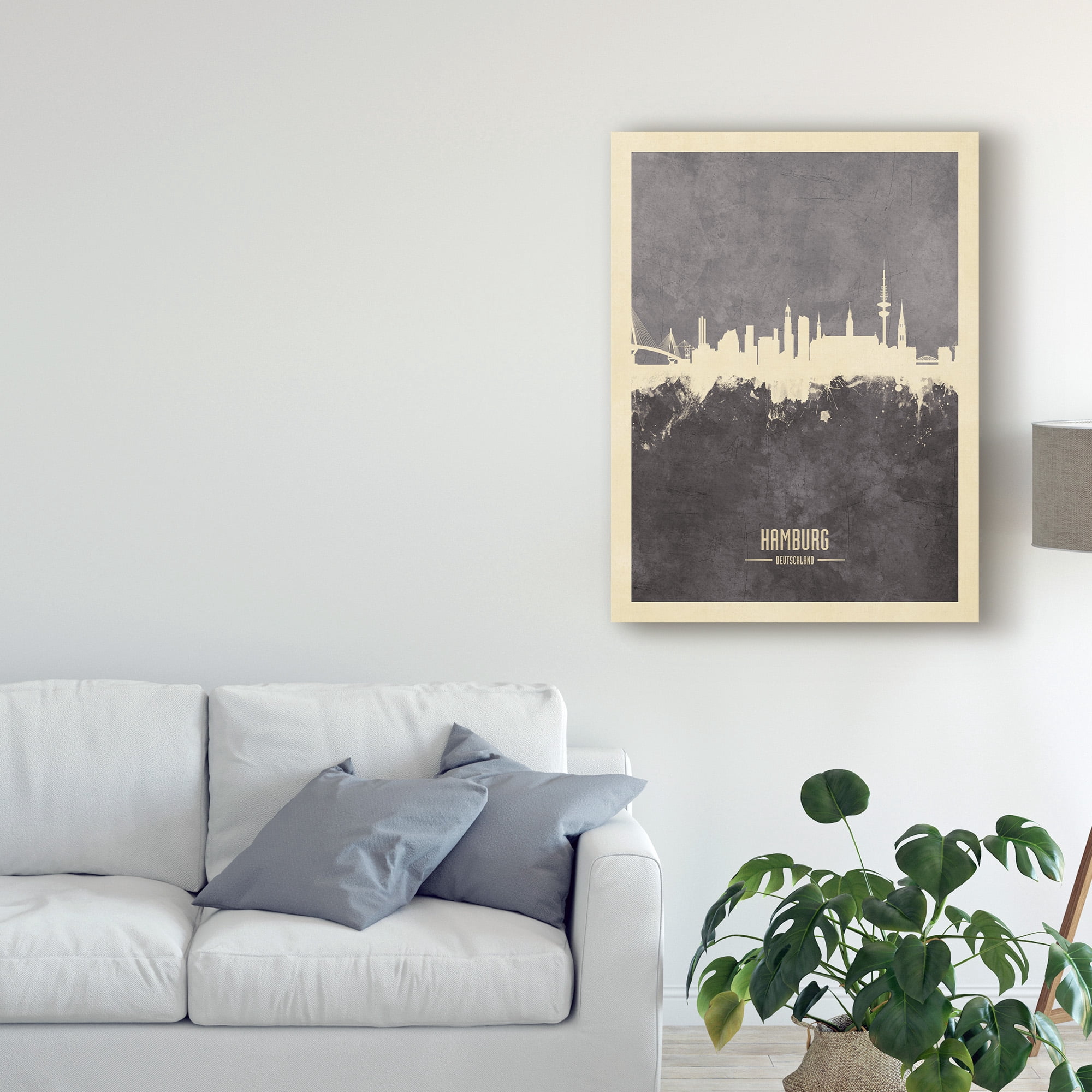 Trademark Fine Art 'Hamburg Germany Skyline Gray' Canvas Art by Michael Tompsett