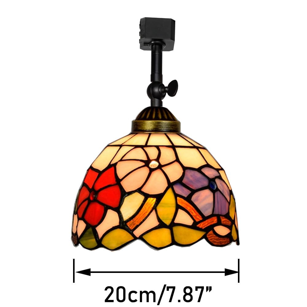 KAYYELAMP 3-Pack J-Type Track Head Lighting Adjustable Angle Tiffany Ceiling Light Morning Glory Colorful Glass Shade Handmade Track Light Fixture For Gallery Mirror Front
