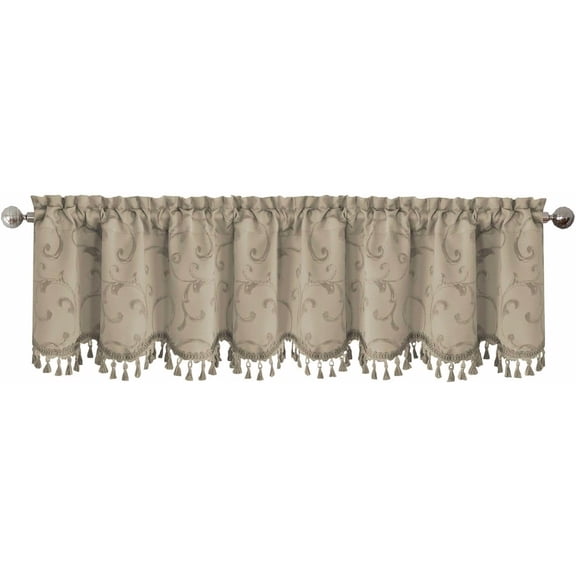 LKYUHGS-Home Fashions Mia Jacquard Scroll Blackout Valance, 52" x 19" (1 Valance), Natural