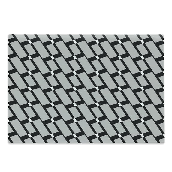Black and Grey Cutting Board, Monotone Diagonal Rectangle Geometric Shapes Pattern on Black Background, Decorative Tempered Glass Cutting and Serving Board, Large Size, Black and Grey, by Ambesonne