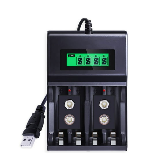 Yammee Compactly 4Slot Battery Charger for 9V 2A/3A Batteries with LCD Monitoring