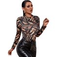thumbnail image 4 of Women's Basic Solid Turtleneck Long Sleeve Bodysuits Jumpsuits Stretchy Romper, 4 of 6
