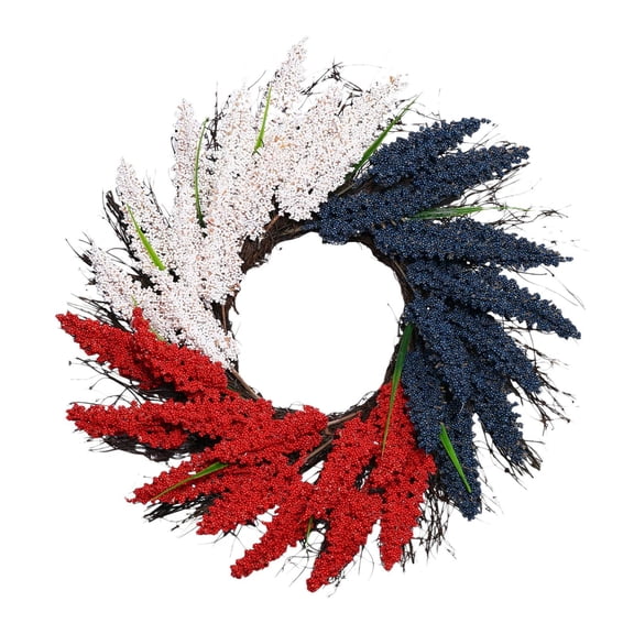 Eqslft 24 inch Independence Day Wreath,Patriotic Red White Blue Wreath,Home Indoor Outdoor Hanging Pampas Grass Wreath for Memorial Day July 4th