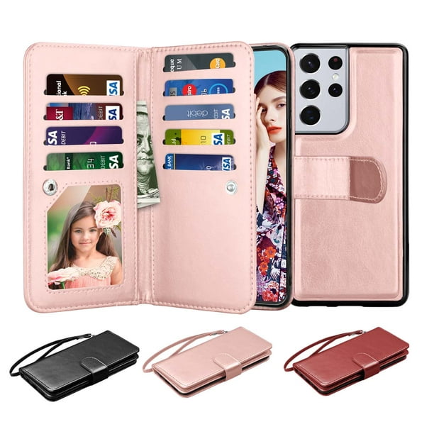 Galaxy S21 Plus Case Samsung Galaxy S21 Plus 5g Wallet Case Njjex Luxury Pu Leather 9 Card Slots Holder Carrying Folio Flip Cover Detachable Magnetic Hard Case Kickstand Strap