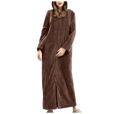 GHSOHS Robes for Women Sleep Shirts Long Robes for Women Women Flannel Thickened Long Coat Homewear Pajamas Women Sleepwear Sleepshirt Robe Nightgown Homewear Lingerie