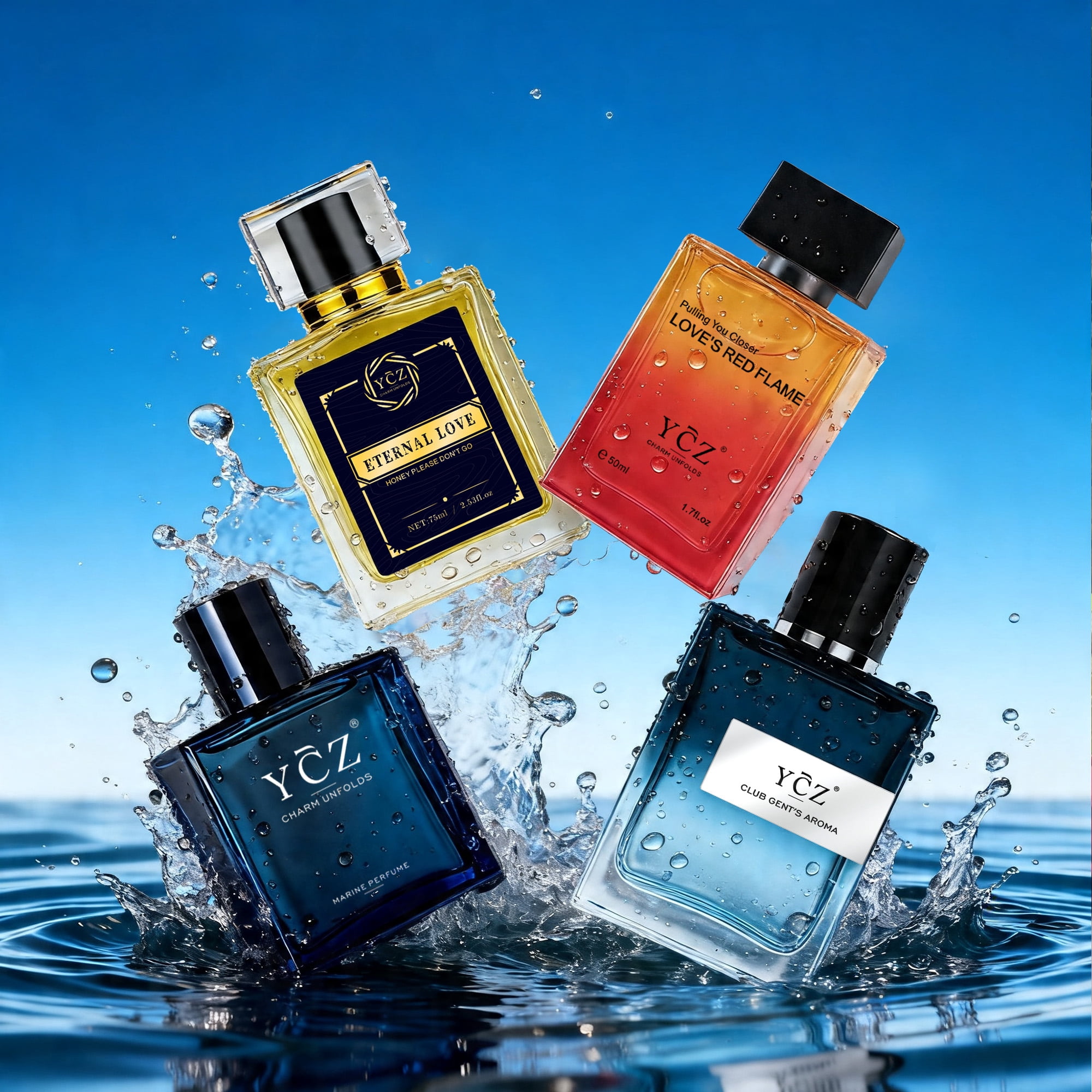 Ycz Ultimate Men's Cologne Gift Set (4-Pack), Variety Collection - Marine, Mint, Vanilla & Musk Scents, Long Lasting Eau De Parfum, Full Size Bottles (Total 7.7 oz)