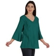 thumbnail image 2 of Moomaya Bell Sleeve Cotton Tunic For Womens V-neck Plain Summer Schiffli Top, 2 of 8