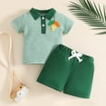 thumbnail image 2 of Toddler Boys Baby Girls Boys Summer Casual Color Short Sleeved Lapel Shirt Boys Summer Dress Two Piece Set Toddler Boy Clothes Newborn Boy Clothess ,Green, 2 of 6