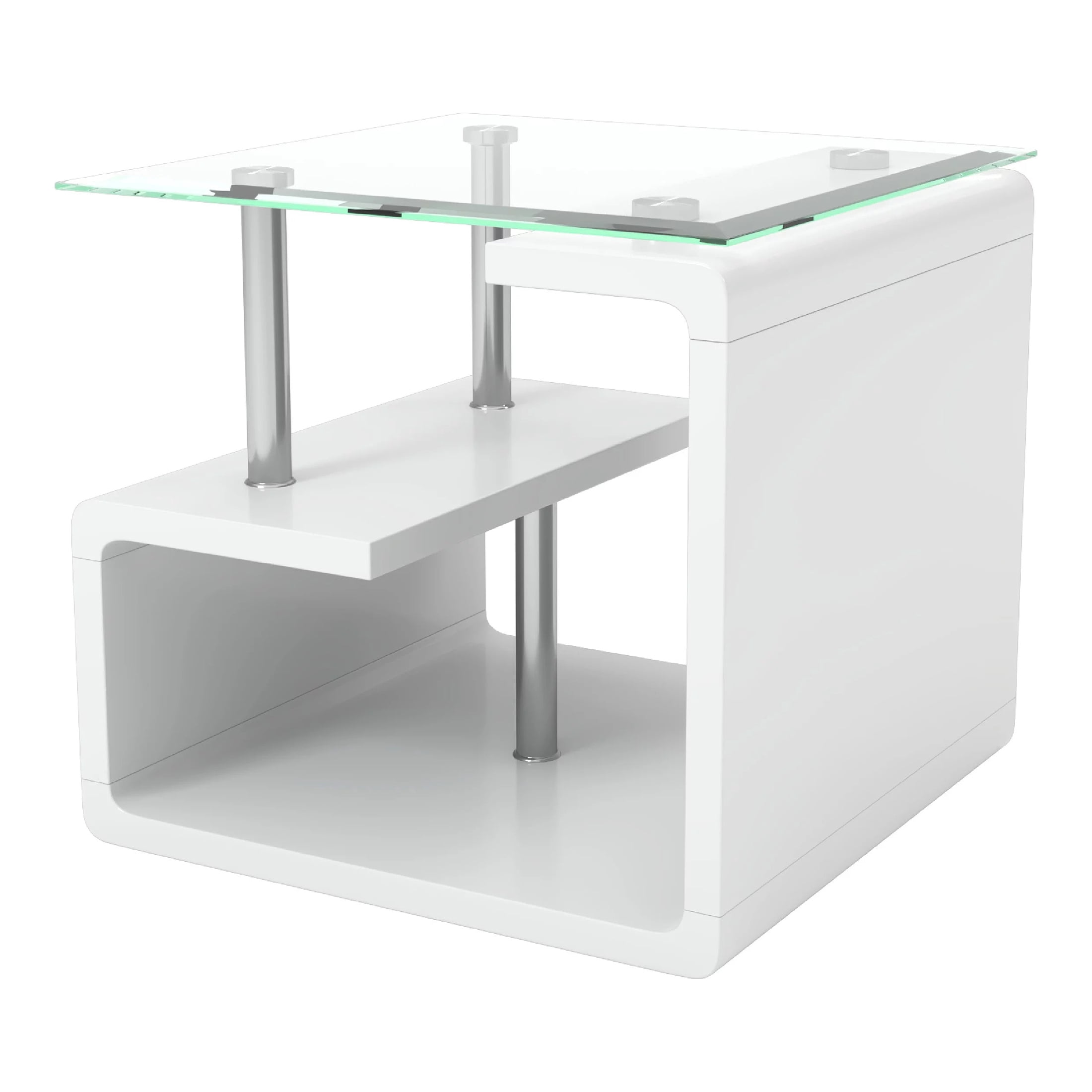 Furniture of America Neko Glass Top End Table, Glossy White