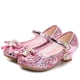 thumbnail image 1 of Zapatos de cuero de princesa para niñas, zapatos de tacón alto con purpurina, informales, flores, nudo de mariposa, azul, rosa y plateado, 1 of 4