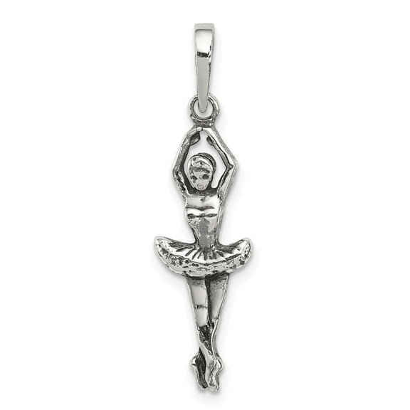 White Sterling Silver Charm Pendant 30 mm 10 Antiqued Ballerina