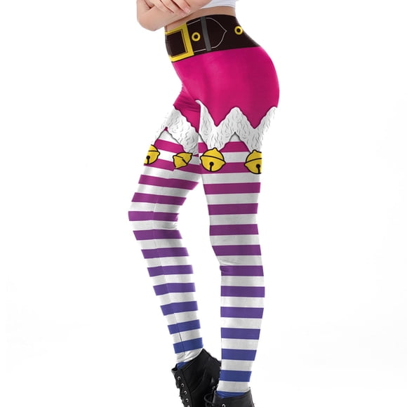 Mallas Navideñas Para Mujeres Y Niñas, Pantalones de Yoga Ajustados Con Estampado de Cascabeles, Pantalones Elásticos de Cintura Alta Odeerbi ODB194783